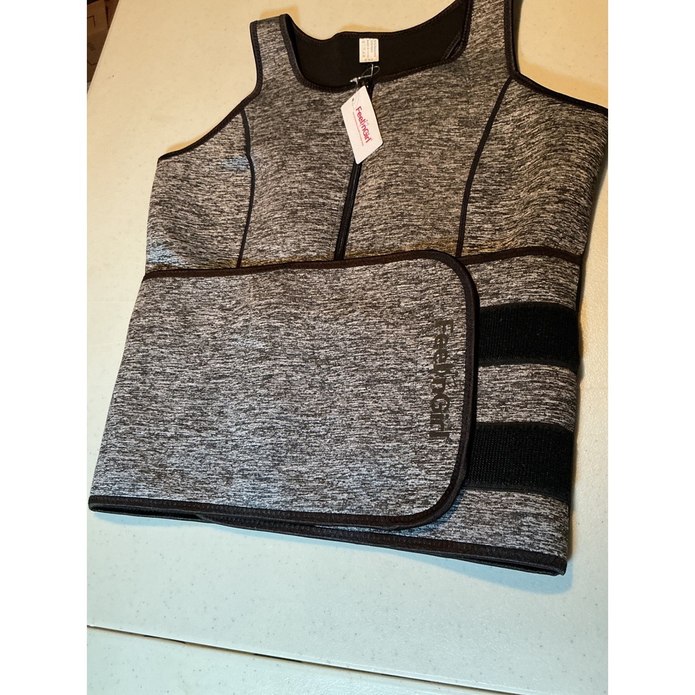 FeelinGirl Neoprene Waist Trainer Vest Zipper Sauna Suit Gray Black 2XL NWT